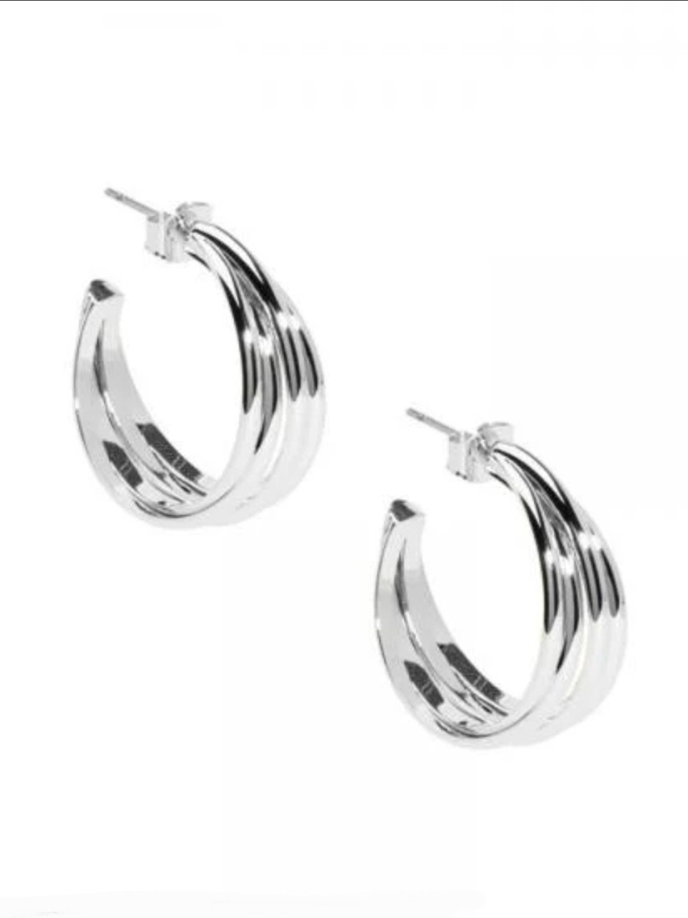 Silver Multi-strand Split Hoop Earrings Featuring A High-Polish Metallic Finish
